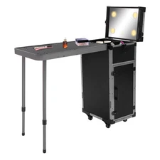 Rolling Makeup Train Case Cosmetic Box Trolley Organizer with LED LIght & Mirror