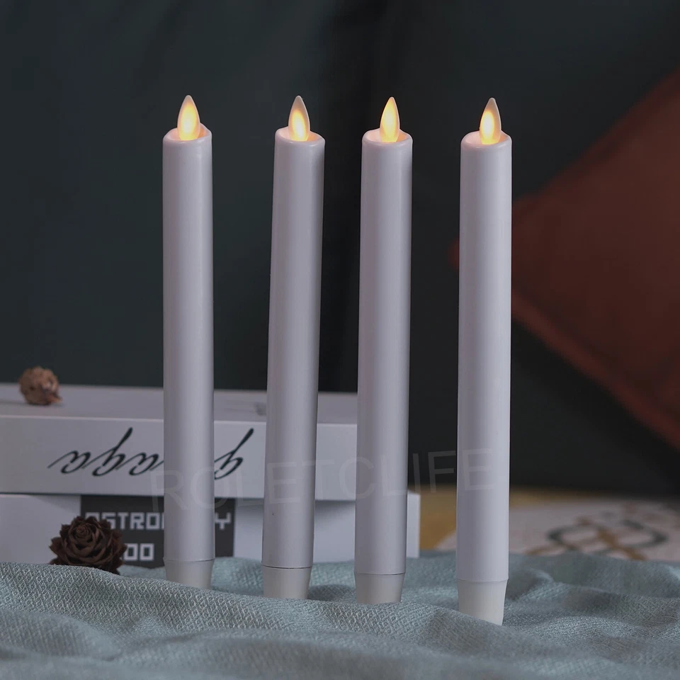 Luminara LED sin llama parpadeante batería velas cónicas temporizador blanco conjunto de 2 4 6 Foto 2 de 4