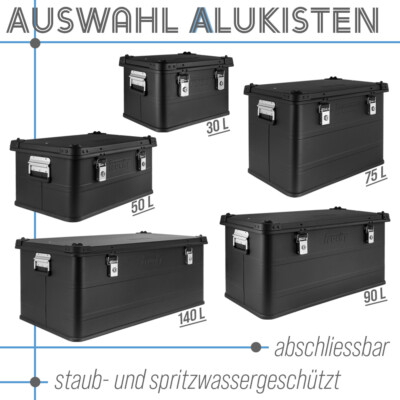 Auswahl Aluminium Box mit Deckel Schwarz Alukiste Auswahl Transportbox Trucky