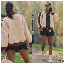 Free People FP Movement Fleecy Sherpa Scrunchy Pippa Jacket Cream Brown XS