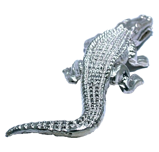2 1/3 x 4/5 Inch Vintage Casted Crocodile Sterling Silver Figure