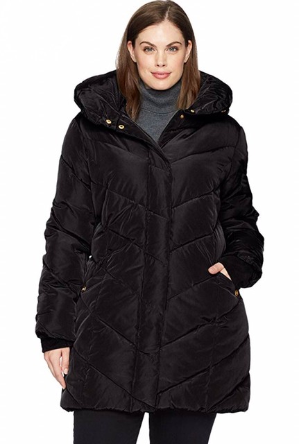 steve madden women's long chevron maxi puffer coat