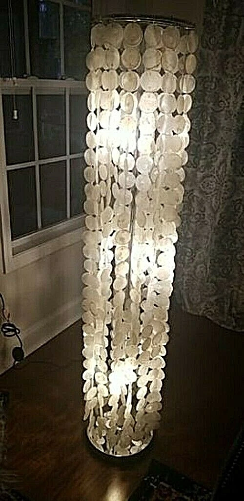 Capiz Shell Floor Lamp 3 Light Cascading Discs Curtain Shade Metal Base 60
