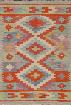 Kilim Kelim Handmade Rugs Flatweave Vibrant Geometric Wool Carpet 3x5 ft