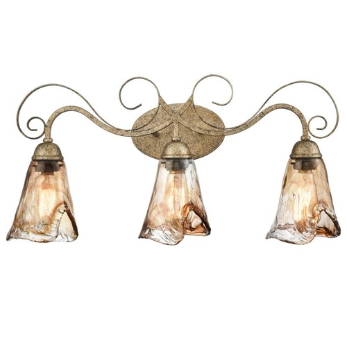 Vintage Vanity Light Rustic Bathroom Wall Sconce 3-Light with Amber Glass
