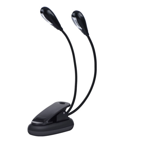 Clip On Music Stand Book Reading Mini Double Adjustable Arms Light LED Lamp Bst - Picture 1 of 12