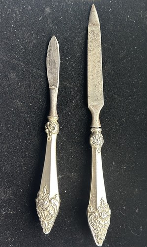 Victorian Sterling Silver Handle Repousse Nail File and Cuticle Tool Set