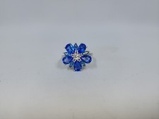 Blue Cubic Zirconia Flower Ring, Sterling Silver