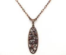 Vtg 1928 Brand Lariat Necklace Art Deco Victorian Revival Bronze Purple 16"