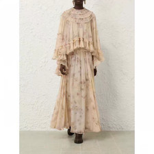ZIMMERMANN New Printed Flowy Batwing Sleeve Pleated Top Skirt Set Women Casual