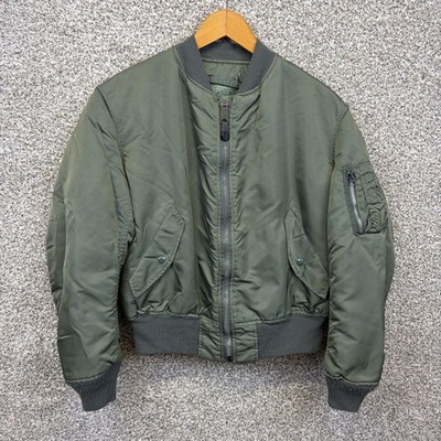 Vintage 80s Alpha Industries MA-1 Jacket Mens Large Green Nylon Flight Bomber