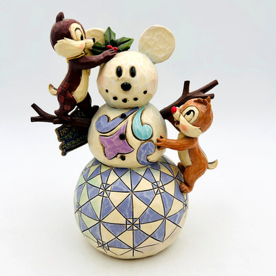 Disney Traditions Jim Shore Chip Dale Woodland Winter Wonderland Mickey Snowman