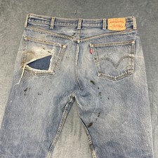 Levi's 501 Jeans Mens 40x31 Blue Denim Light Wash Distressed Flat Front Straight