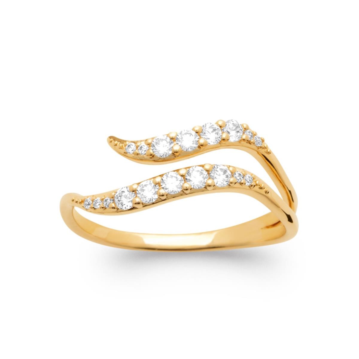Bague ouverte en plaqué or 18 carats et oxydes de zirconium éclatants de qualité joaillière