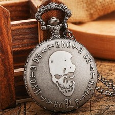 Pocket Watch Necklace Death Note Quartz Analog Skull Fob Watches Gray Chain Gift