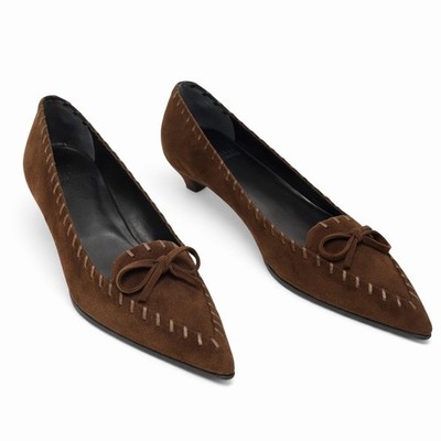Stuart Weitzman Mokassiner Spitze Leder Braunes Wildleder Khaki Dunkel 38.5 Neu