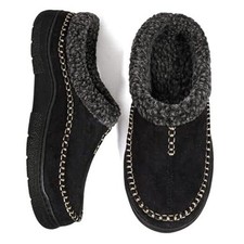Men's Slip On Moccasin Slippers, Indoor/Outdoor Warm Fuzzy 11-12 Lamb Black