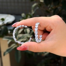 Sparkly Heart Cubic Zirconia Silver Plated Circle Hoop Earrings for Women Bridal