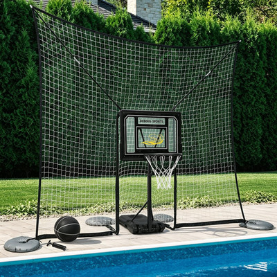 Adjustable Pool Basketball Hoop Set with Backstop, Ball & Pump