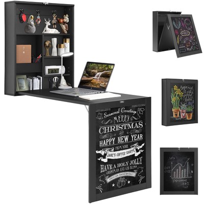 Uimoso Wall Mounted Desk Fold out Convertible Desk with Chalkboard& Storage Area