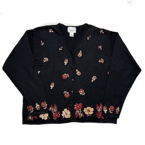 Christopher & Banks Vintage Floral Embroidered Cardigan Sweater Womens Large 90s