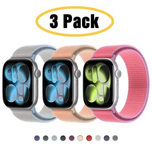 3 PACK Nylon Sport Loop Band for Apple Watch 11 10 9 8 7 SE 40/44/41/45/42/46mm