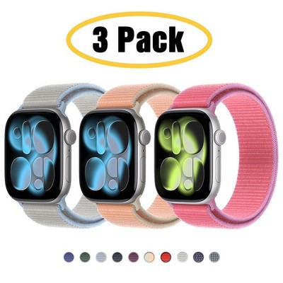 3 PACK Nylon Sport Loop Band for Apple Watch 11 10 9 8 7 SE 40/44/41/45/42/46mm
