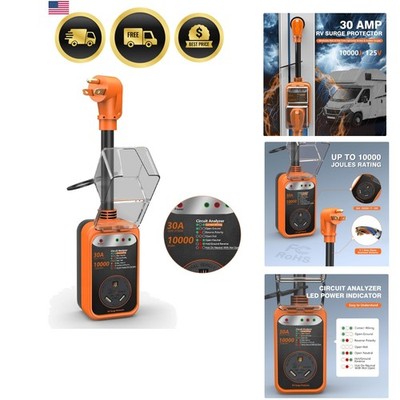 RV Surge Protector 30 Amp, 10000 Joules RV Circuit Analyzer with Waterproof C...
