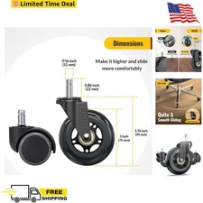 Office Chair Wheels for Casters - 3" Rubber Wheels for Computer Gaming Desk C