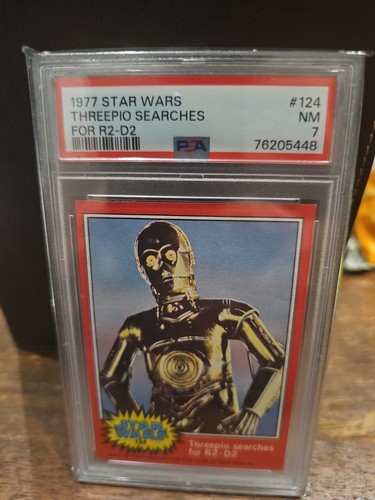 1977 Topps Star Wars #124 Threepio searches for R2-D2 — PSA 7