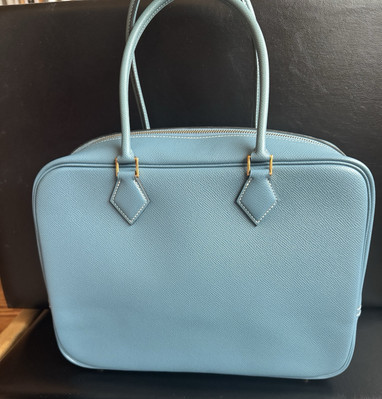 Authentic  HERMES BLUE JEAN leather PLUME BAG 32cm NEW 