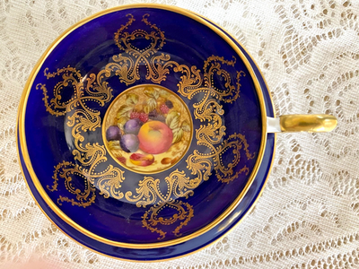 VTG Aynsley English Bone China Cup & Saucer, Cobalt Blue, Gold w