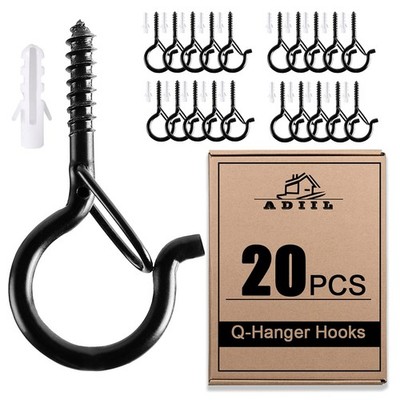 20 PCS Q Hanger Hooks with Safety Buckle, Windproof Screw Hooks for Hanging Outd