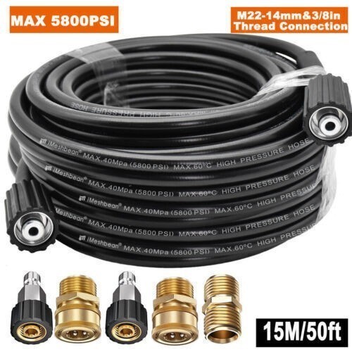 50FT 5800PSI Replacement High Pressure Power Washer Hose -3/8" Quick Connect