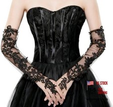 Women's Long Lace Fingerless Gloves Sheer A-lace Fingerless Gloves-a-black