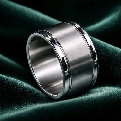 Breiter Glanz & Matt Silberner Ringband Herren Damen Edelstahl