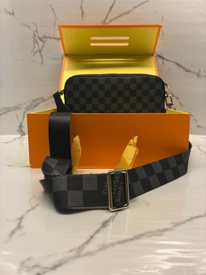 Louis Vuitton Damier Herren Umhängetasche Leder Schwarz/Grau Kariert Zip