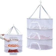 Herb Drying Rack, 3 Layer Foldable Hanging Mesh Net with Zipper, Outdoor Dryi...