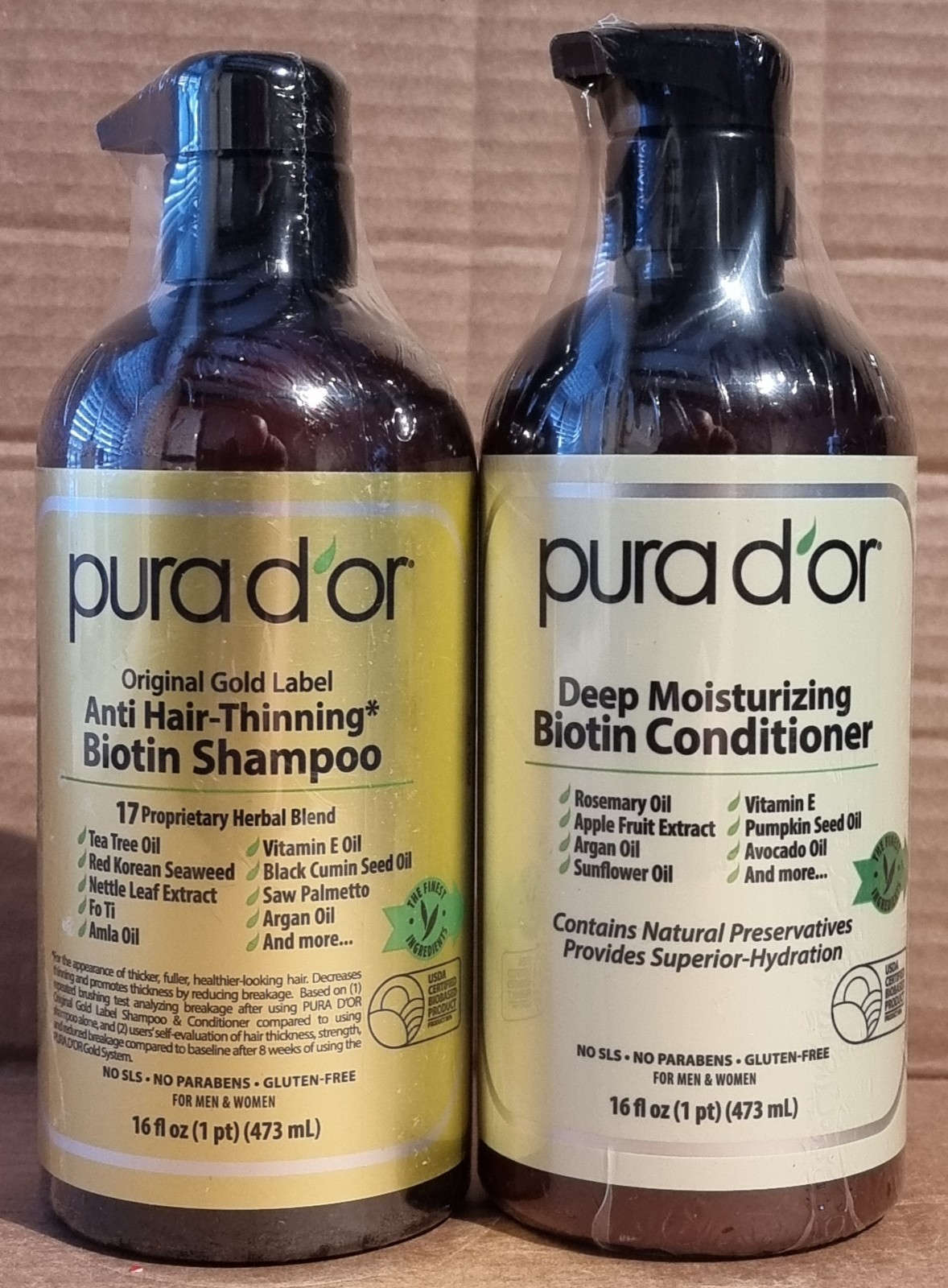 PURA D'OR Anti-Thinning Biotin Shampoo & Deep Moisturizing Conditioner 473ml x2