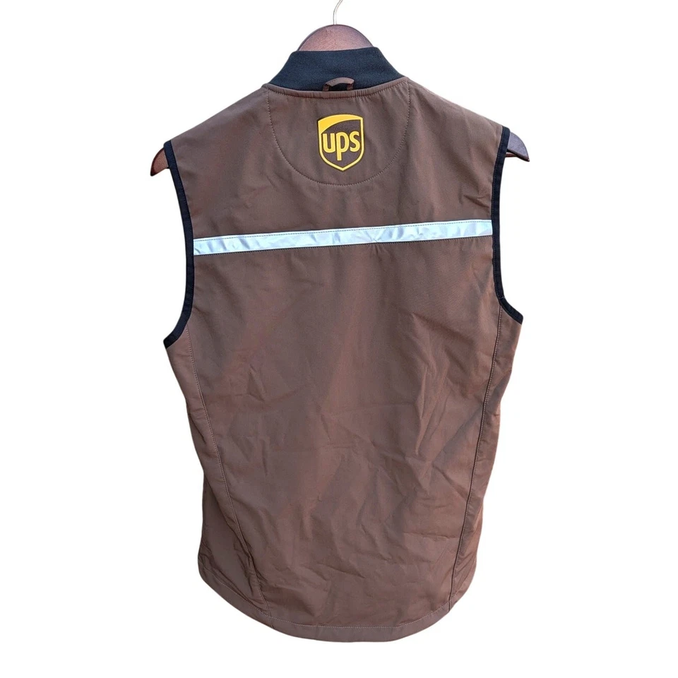 UPS Vest Mens Small Brown Reflective Softshell Zip Pockets WearGuard Uniform - Image 2 of 4