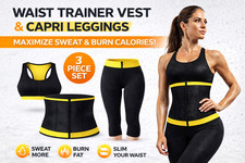 Women?s Neoprene Sweat Shaper Capri Leggings 3/4 Length Waist Trainer Gym Yoga W