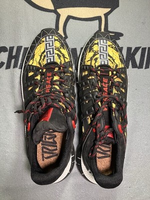 Versace Men's Low Top Trigreca Baroque Print Lace Up Sneakers Black Yellow Red
