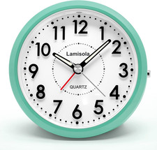 4 Inch Alarm Clock for Bedrooms, Small Analog Desk Clock, Mint Battery Operate