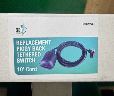 Piggyback Float Switch with a 10-foot cord Eco-Flo EFTSWPLG Tethered NEW