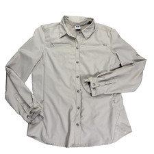 REI Womens Beige Long Sleeve Button-Up Shirt Medium Lightweight Outdoor Hiking