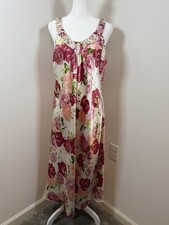 Oscar de la Renta Pink Label Rose Floral Chemise Slip Dress Nightgown Satin L