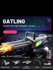 Gatling Electric Water Gun with Rotating Barrel, LED Muzzle Light, Dual Water...