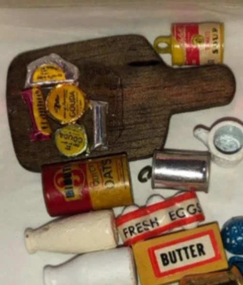 Dollhouse Miniature Kitchen Groceries Food Cheese Board Milk Vintage - Image 2 of 4
