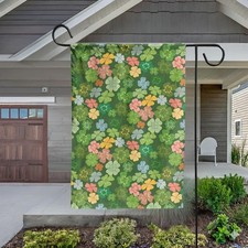 St Patrick's Day Garden Flag, Lucky Shamrock Clover Garden Decor, Green Floral