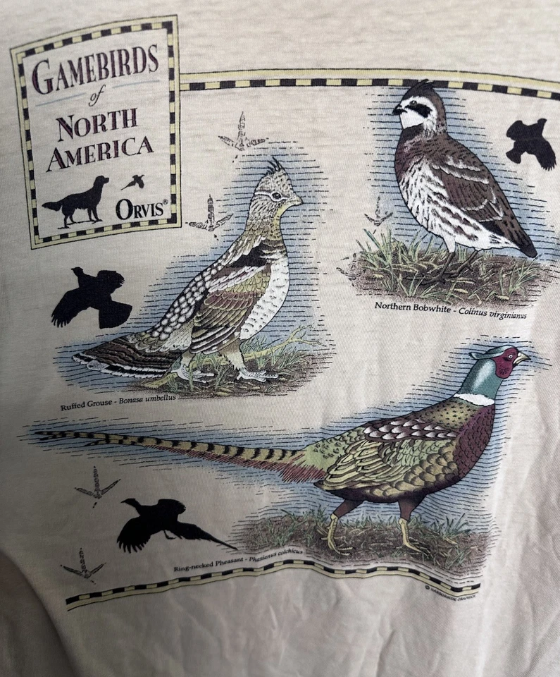 Camiseta vintage de los 90’s Orvis Gamebirds of North America puntada única talla XL Foto 4 de 4